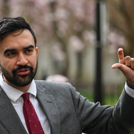 New York City mayoral candidate and democratic State Representative Zohran Mamdani campaigns in New York City on April 16, 2025.