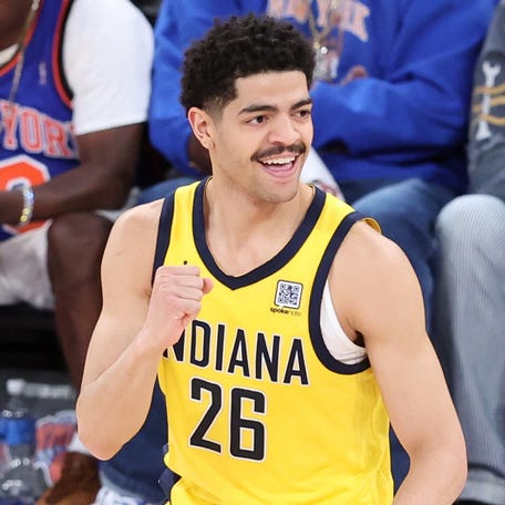 Pacers guard Ben Sheppard, who cultivates a 1980s-style mustache, scored six points off the bench in Game 2.