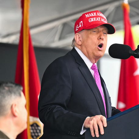 US President Donald Trump delivers the commencement address at the 2025 US Military Academy Graduation Ceremony at West Point, New York, on May 24, 2025. (Photo by SAUL LOEB / AFP) (Photo by SAUL LOEB/AFP via Getty Images)