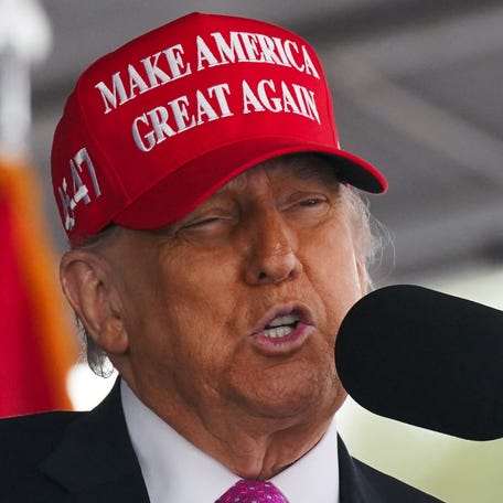 President Donald Trump addresses the commencement ceremony at the U.S. Military Academy in West Point, New York, on May 24, 2025.