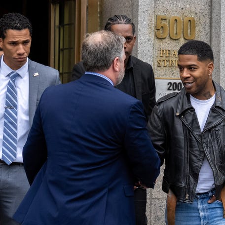 Rapper Kid Cudi departs after testifying for Sean "Diddy" Combs' sex trafficking and racketeering conspiracy trial in New York City on May 22, 2025.