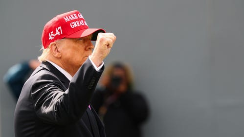 President Donald Trump walks the field prior to addressing graduates of the United States Military Academy at West Point in Michie Stadium on Saturday May 24, 2025 in West Point, NY.