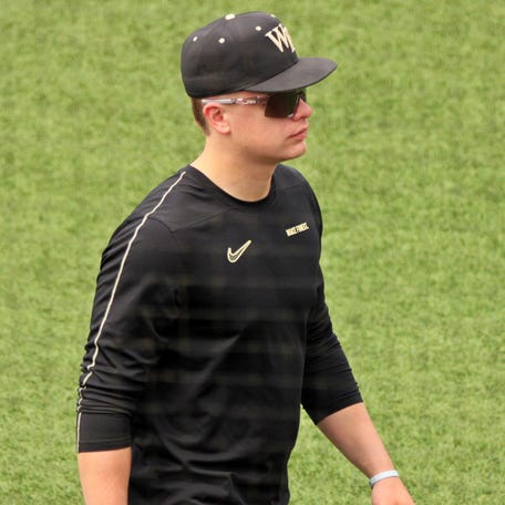 Ethan Conrad. Wake Forest baseball practices at Lindsey Nelson Stadium on May 29, 2025 ahead of the 2025 NCAA Tournament Knoxville Regional.