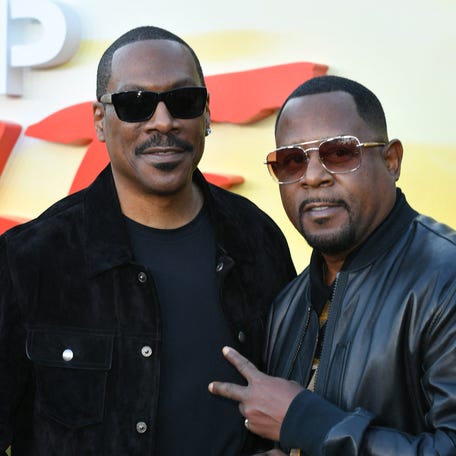 Eddie Murphy, left, and Martin Lawrence attend the premiere of "Beverly Hills Cop: Axel F" on June 20, 2024.