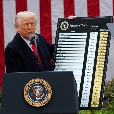 President Donald Trump delivers remarks on tariffs in the Rose Garden at the White House in Washington, DC, on April 2, 2025.