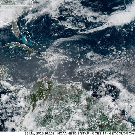 Hurricane meteorologists will be watching this view of the Atlantic Ocean basin carefully in the coming months as the Atlantic hurricane season kicks off on June 1, 2025. Shown is a view from May 29, 2025.