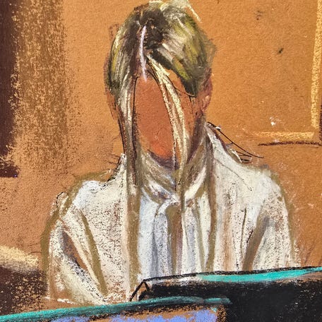 Prosecutor Madison Smizer (not seen) questions witness "Mia" as she testifies in Sean "Diddy" Combs' sex trafficking trial in New York City on May 29, 2025, in this courtroom sketch.
