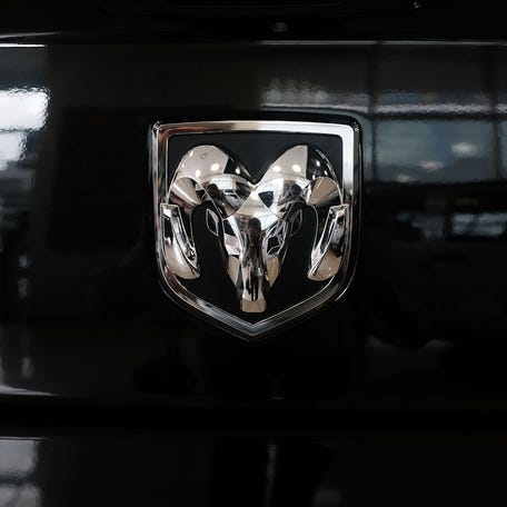 A RAM truck logo is displayed on a truck at a Manhattan Fiat Chrysler dealership on July 23, 2018 in New York City.