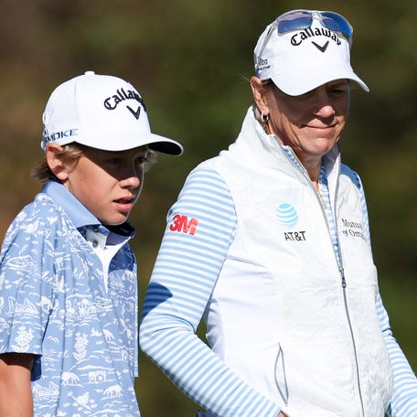 Annika Sorenstam and son Will McGee look on during the PNC Championship at The Ritz-Carlton Golf Club on Dec. 22, 2024.