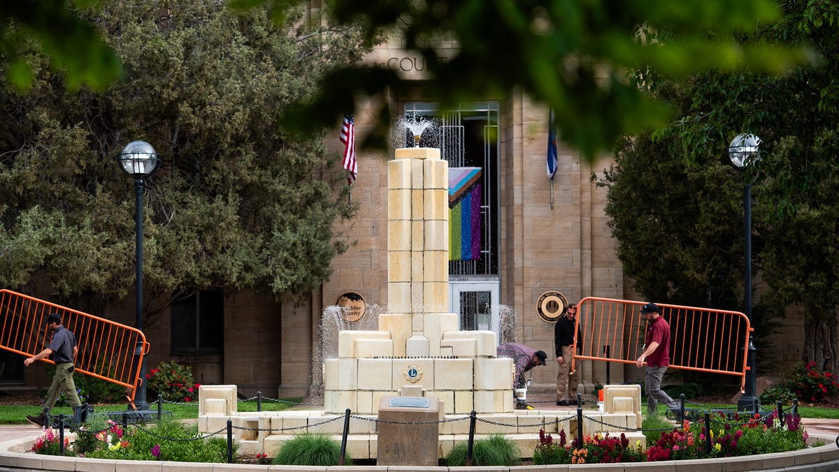 Workers and authorities work at the Boulder County Courthouse off Pearl Street on June 2, 2025, in Boulder, Colo. Authorities were investigating what the FBI describes as a "targeted terror attack" in Boulder, Colorado.