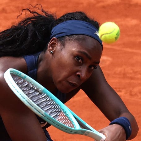 Coco Gauff of the U.S. in action during her fourth-round French Open match against Russia's Ekaterina Alexandrova.