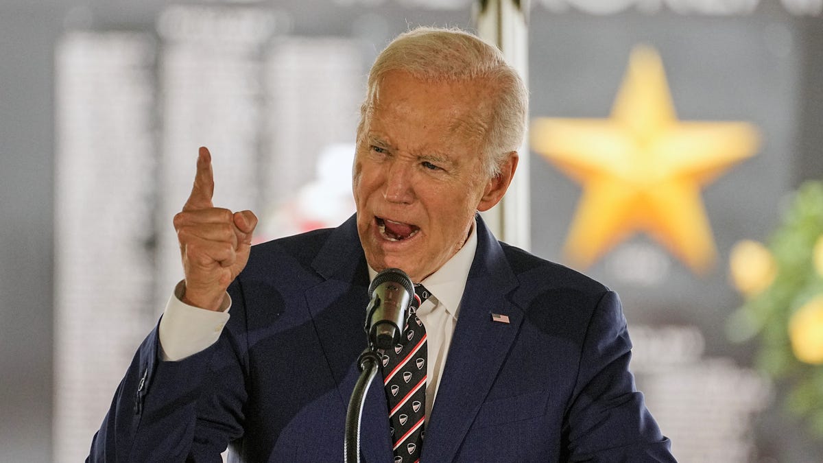 Former U.S. President Joe Biden speaks during a ceremony, at Veterans Memorial Park, in New Castle, Delaware, U.S. May 30, 2025.