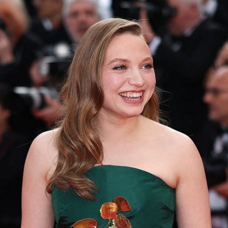 British actress Mia Threapleton arrives for the screening of the film "The Phoenician Scheme" at the 78th edition of the Cannes Film Festival in Cannes, southern France, on May 18, 2025. (Photo by Sameer AL-DOUMY / AFP) (Photo by SAMEER AL-DOUMY/AFP via Getty Images)
