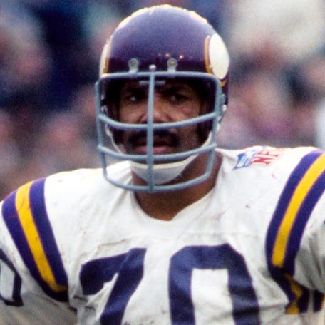 Jan 11, 1970 ; New Orleans, LA, USA; FILE PHOTO; Minnesota Vikings defensive end Jim Marshall during Super Bowl IV against the Kansas City Chiefs at Tulane Stadium. The Chiefs defeated the Vikings 23-7. Mandatory Credit: Darryl Norenberg-USA TODAY Sports