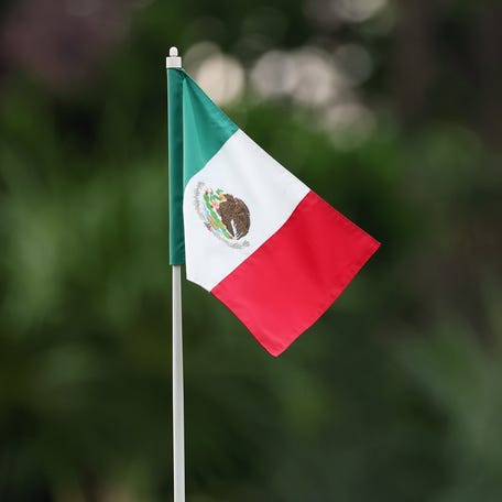 A detailed view of a mexican flag used as a pin flag on the par three course during the first round of the 2025 Tulum Championship at PGA Riviera Maya on May 01, 2025 in Tulum, Mexico.