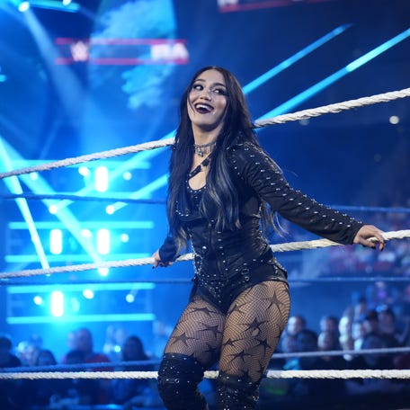 Roxanne Perez makes her entrance during Monday Night Raw at KFC YUM! Center on May 12, 2025 in Louisville, Kentucky.