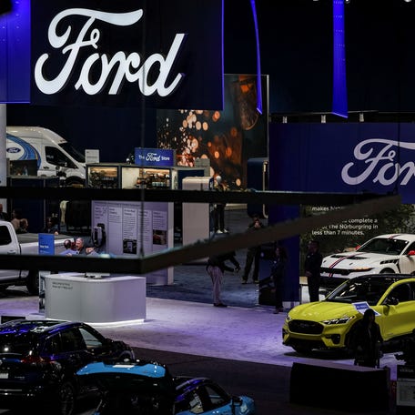 Ford vehicles are displayed at the New York International Auto Show Press Preview in New York City, U.S., April 16, 2025. REUTERS/Jeenah Moon