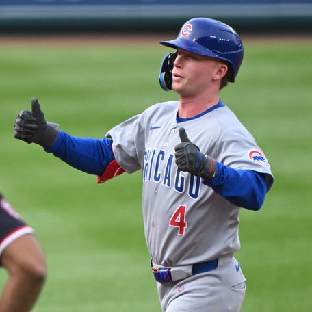 Pete Crow-Armstrong rounds the bases after a home run against the Nationals.