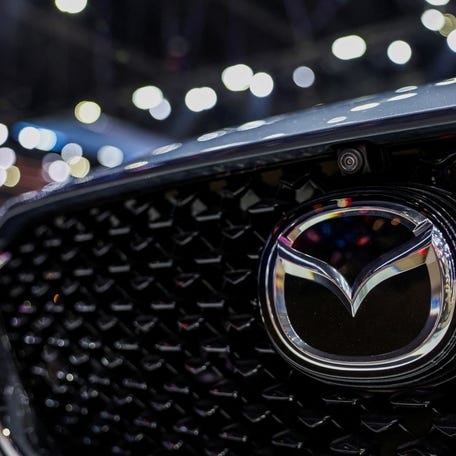 The Mazda logo is displayed at the 46th Bangkok International Motor Show in Bangkok, Thailand on March 24, 2025.