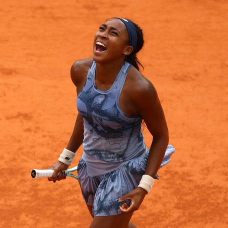 Coco Gauff celebrates after winning the women's singles final against Aryna Sabalenka.