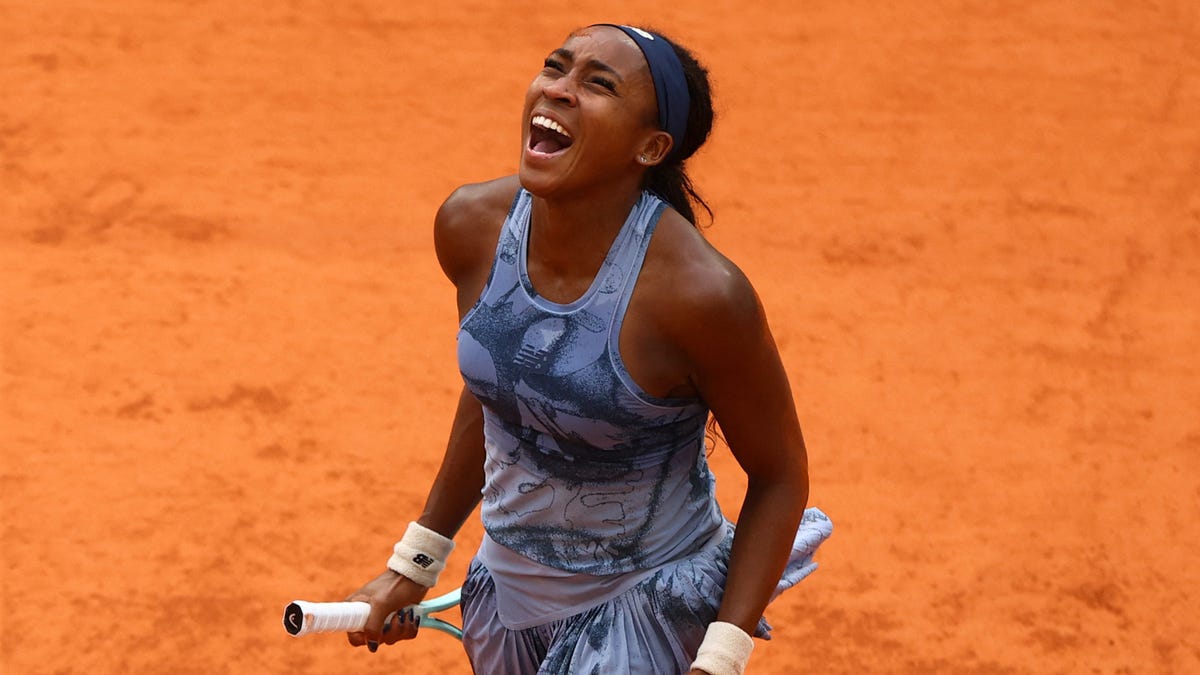 Coco Gauff celebrates after winning the women's singles final against Aryna Sabalenka.