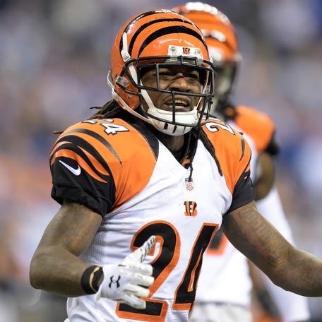 Cincinnati Bengals cornerback Pacman Jones (Adam Jones) reacts during the 2014 AFC Wild Card playoff football game against the Indianapolis Colts at Lucas Oil Stadium.