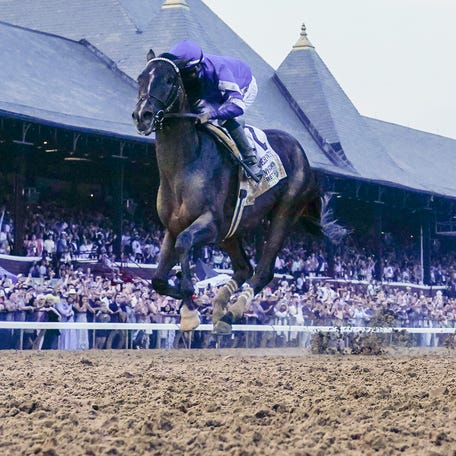 Sovereignty, ridden by Junior Alvarado, won the Belmont Stakes Saturday at Saratoga Race Course.