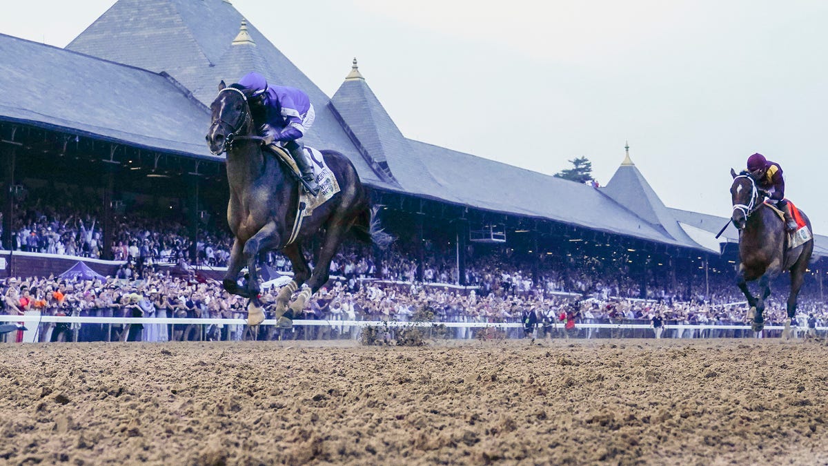 Sovereignty, ridden by Junior Alvarado, won the Belmont Stakes Saturday at Saratoga Race Course.