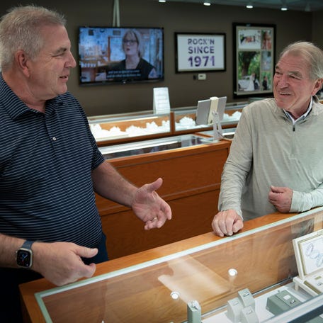 Brother's Tom, left, and Mike Showalter, owners of the Miner's Den Jewelry store in Royal Oak talk about the history of their store on Thursday, May 22, 2025. The price of gold is soaring as it hits $3,500 an ounce. The dust and debris leftover from cutting, filing and polishing jewelry during repairs can generate dust that adds up to thousands of dollars.