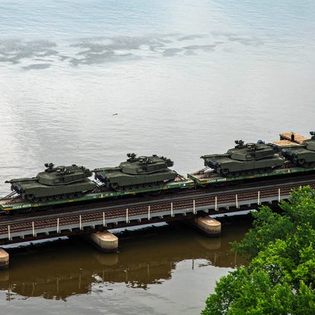 U.S. Army Abrams tanks arrive via rail to take part in the 250th Army Birthday Parade in Washington D.C., U.S. June 7, 2025. U.S. Army/Spc. Rebeca Soria/Handout via REUTERS THIS IMAGE HAS BEEN SUPPLIED BY A THIRD PARTY