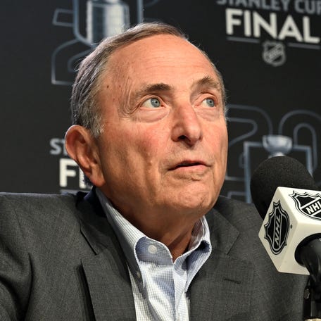 NHL commissioner Gary Bettman speaks to the media before Game 1 of the 2025 Stanley Cup Final between the Florida Panthers and the Edmonton Oilers at Rogers Place on June 4, 2025.