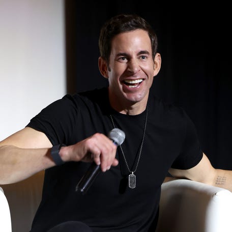 Tarek El Moussa speaks onstage during HGTV's "The Flip Off" For Your Consideration Emmy Event at Pacific Design Center in West Hollywood, California, on April 30, 2025.