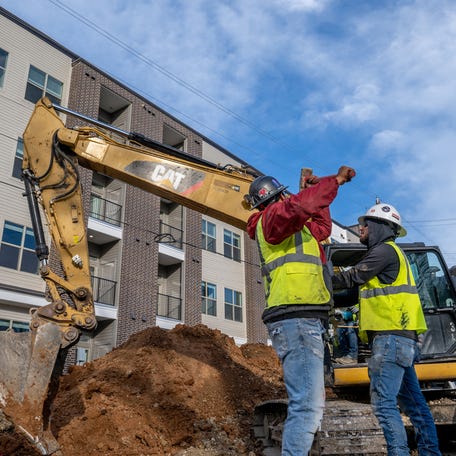 Construction work on a new apartment building continues on February 28, 2023 in Austin, Texas. Apartment rent has fallen in major metropolitan areas around the U.S. over the past six months according to findings from The Wall Street Journal.