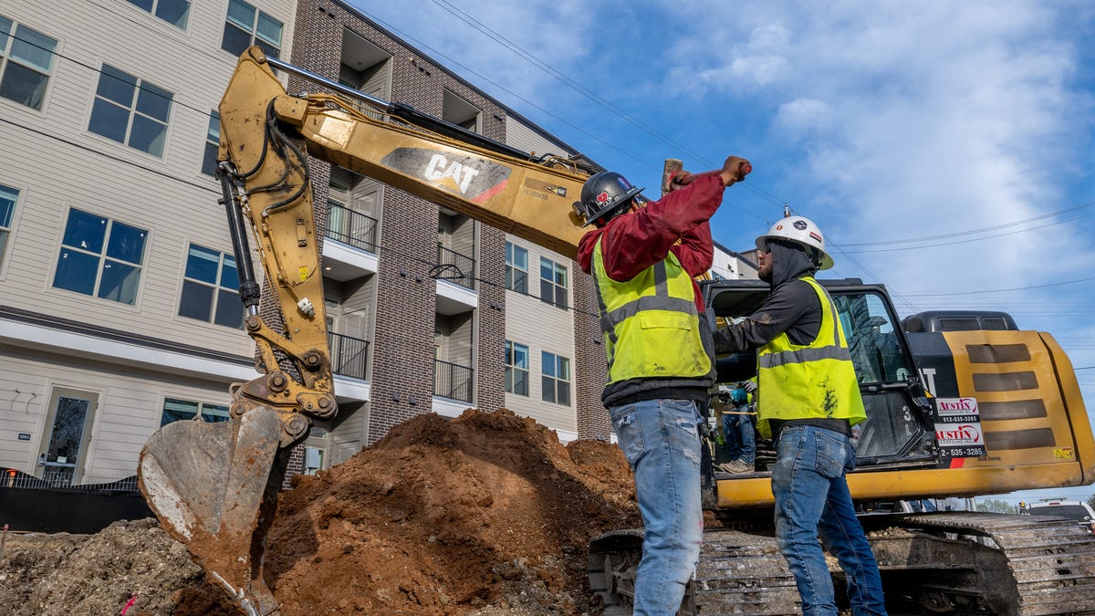 Construction work on a new apartment building continues on February 28, 2023 in Austin, Texas. Apartment rent has fallen in major metropolitan areas around the U.S. over the past six months according to findings from The Wall Street Journal.
