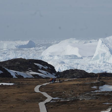 Icebergs are seen in Ilulissat Icefjord, Greenland.