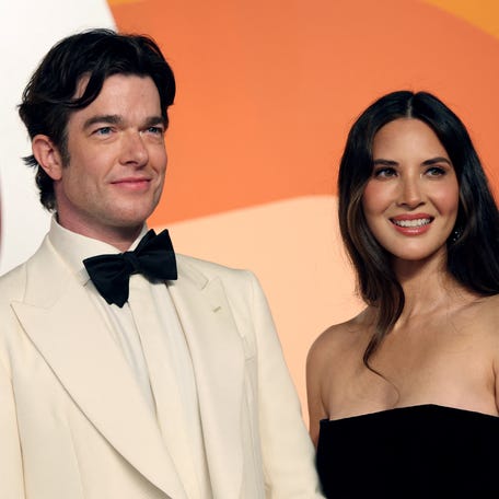 John Mulaney, left, and Olivia Munn attend the Vanity Fair Oscar Party on March 2, 2025.