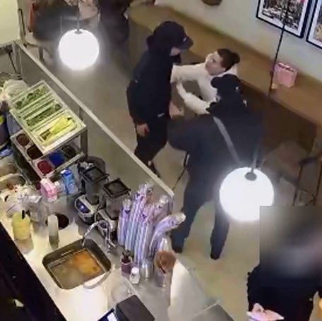 CCTV footage shows Genevieve Chenneour confronting a would-be phone thief.