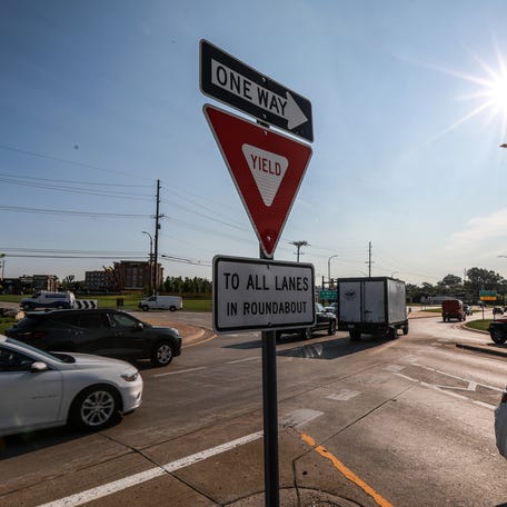 The roundabout at Orchard Lake and 14 Mile roads between Farmington Hills and West Bloomfield is shown in this 2021 file photo. Experts say crashes can happen at roundabouts, but their design significantly cuts the number of those involving serious injuries and deaths.