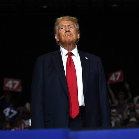 Donald Trump speaks during a rally at the Grand Sierra Resort in Reno on Oct. 11, 2024.