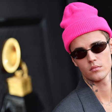 Justin Bieber attends the Grammy Awards in Las Vegas on April 3, 2022.
