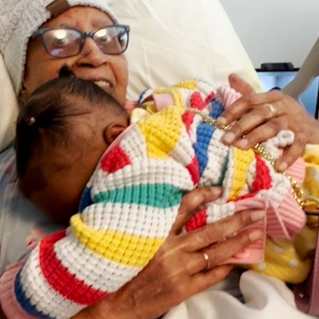 A reunion hug surprise unfolded in Atlanta Georgia between 18-month old Sunday Jones and her 107-year-old great-great-grandmother, June Rambo.