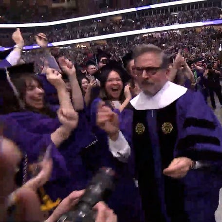 Steve Carell starts graduation dance party at Northwestern University commencement