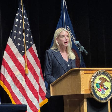 Attorney General Pam Bondi speaks at the Religious Liberty Commission's inaugural meeting at the Museum of the Bible in Washington on Monday, June 16, 2025.