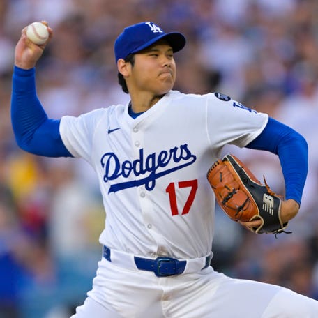 Shohei Ohtani pitches in the first inning against the Padres.