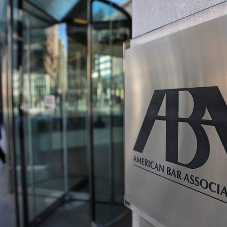 Signage is seen outside of the American Bar Association (ABA) in Washington, D.C., May 10, 2021.