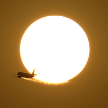 A Boeing 737 passenger jet takes off from Phoenix Sky Harbor International Airport during the beginning of the summer solstice on June 20, 2024.