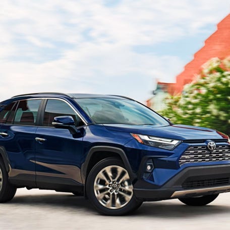 A blue 2025 Toyota RAV4 SUV.