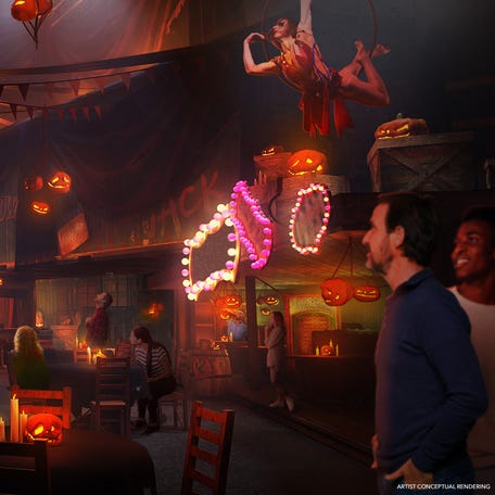 Jack's Alley Bar will serve up "specialty cocktails, acrobatic performances and more in a circus-like hellscape where the deranged Jack the Clown and his impishly evil sidekick Chance reign," according to a Universal Horror Unleashed press release.