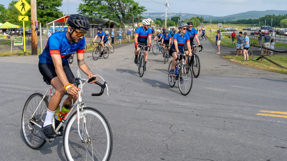 Cyclists photographed in June 2024 while riding along bike paths of varying distance and difficulty in Ulster County as part of the annual Ride for Mental Health.