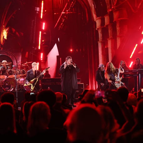 CLEVELAND, OHIO - OCTOBER 19: Chad Smith, Andrew Watt, Jelly Roll, Robert Trujillo, and Zakk Wylde performonstage during the 2024 Rock & Roll Hall Of Fame Induction Ceremony streaming on Disney+ at Rocket Mortgage Fieldhouse on October 19, 2024 in Cleveland, Ohio. (Photo by Dia Dipasupil/Getty Images for The Rock and Roll Hall of Fame)